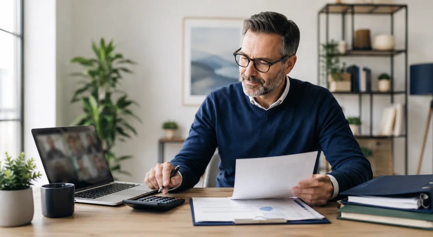 Syndic bénévole travaillant sur les comptes de sa copropriété à distance